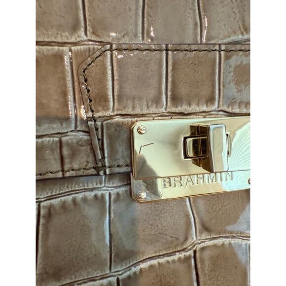 Brahmin Satchel Snake Skin Pattern Leather Bag Purse Gray Tan - Picture 3 of 9